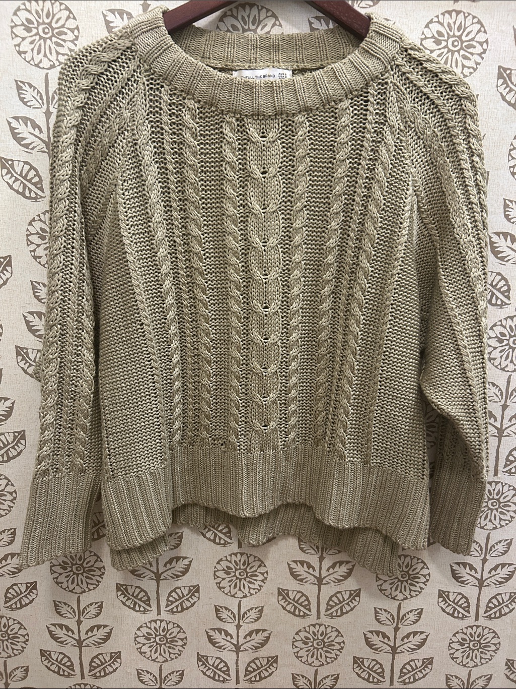 Faithful The Brand Chunky Cable Crewneck Sweater - Tan/Khaki Color